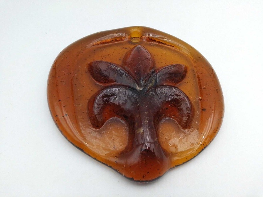 Objets EGO IMAGO | Presse-Papier En Verre Moul Relief Palmier Ou Fleur De Lys Orange Miel