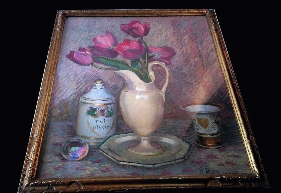 Tableaux EGO IMAGO | Charmant Tableau Pastel Nature Morte De Hippolyte Madelaine (1871-1966) Sign