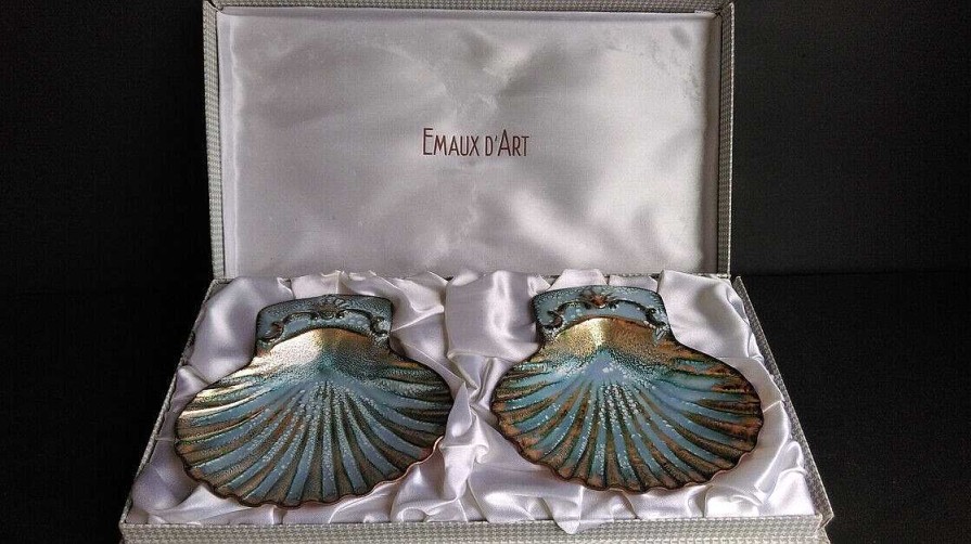 Objets EGO IMAGO | Chic Paire De Coquillages En M Tal Maill Vers 1960 Dans Son Coffret D'Origine