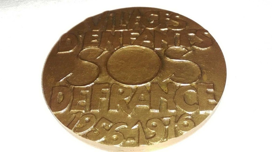 Objets EGO IMAGO | Ancienne M Daille En Bronze Sign E Querolle "Villages D'Enfants Sos De France "