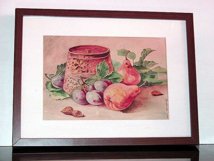 Tableaux EGO IMAGO | Jolie Aquarelle Sign E Lemercier 1928 "Nature Morte Aux Fruits Et La Poterie "