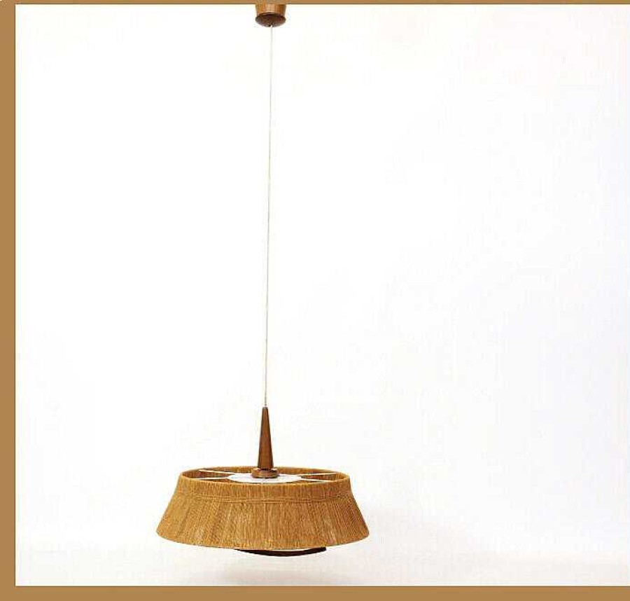 Luminaires EGO IMAGO | Grande Lampe Suspension En Raffia De Temde, 1960'S