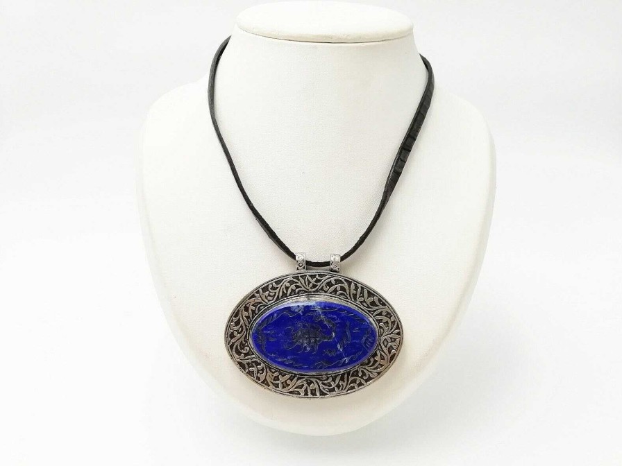 Bijoux EGO IMAGO | Ancien Collier Ethnique En Argent Et Lapis Lazuli En Intaille Scorpion